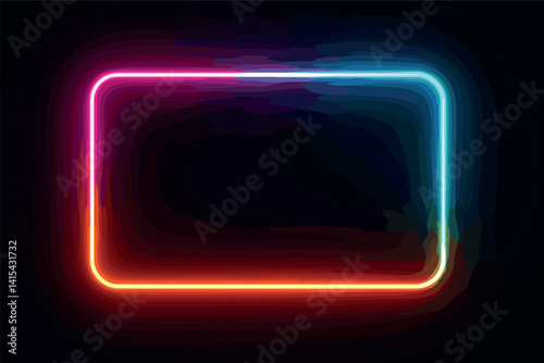Neon glowing frame in dark background - vibrant colors and futuristic design