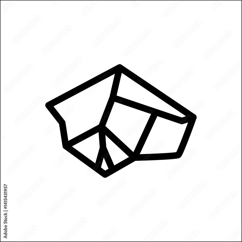 Rock stone vector line icon. Simple one boulder symbol, gravel, coal block illustration isolated