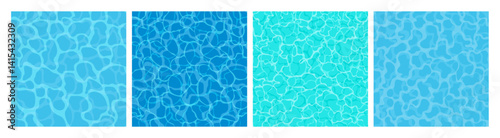 Surface of water set of texture backgrounds. Turquoise, blue rippled water. Sea waves abstract backgrounds collection. Top view