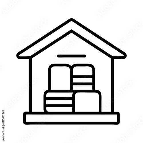 Warehouse storage building icon vector, industrial storage facility, logistics and delivery stock, line art