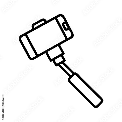 Outline drawing of a selfie stick with phone holder for mobile photography and videography use