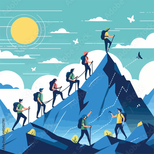 vector image of a person climbing a mountain