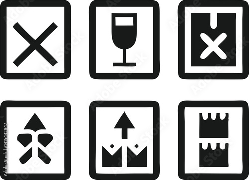 Set of Black and White Shipping Symbols for Fragile and Handling Instructions