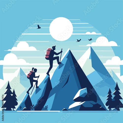 vector image of a person climbing a mountain