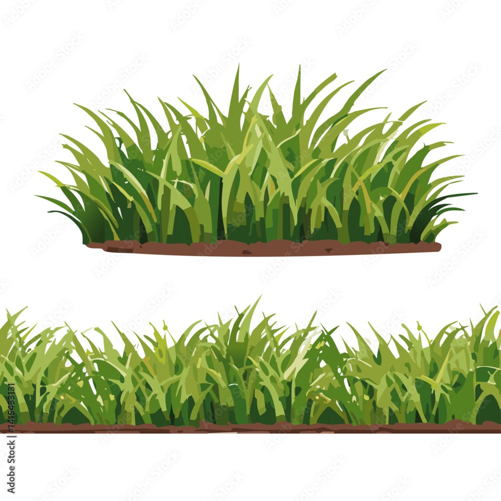 set of green grass with ground vector graphic design