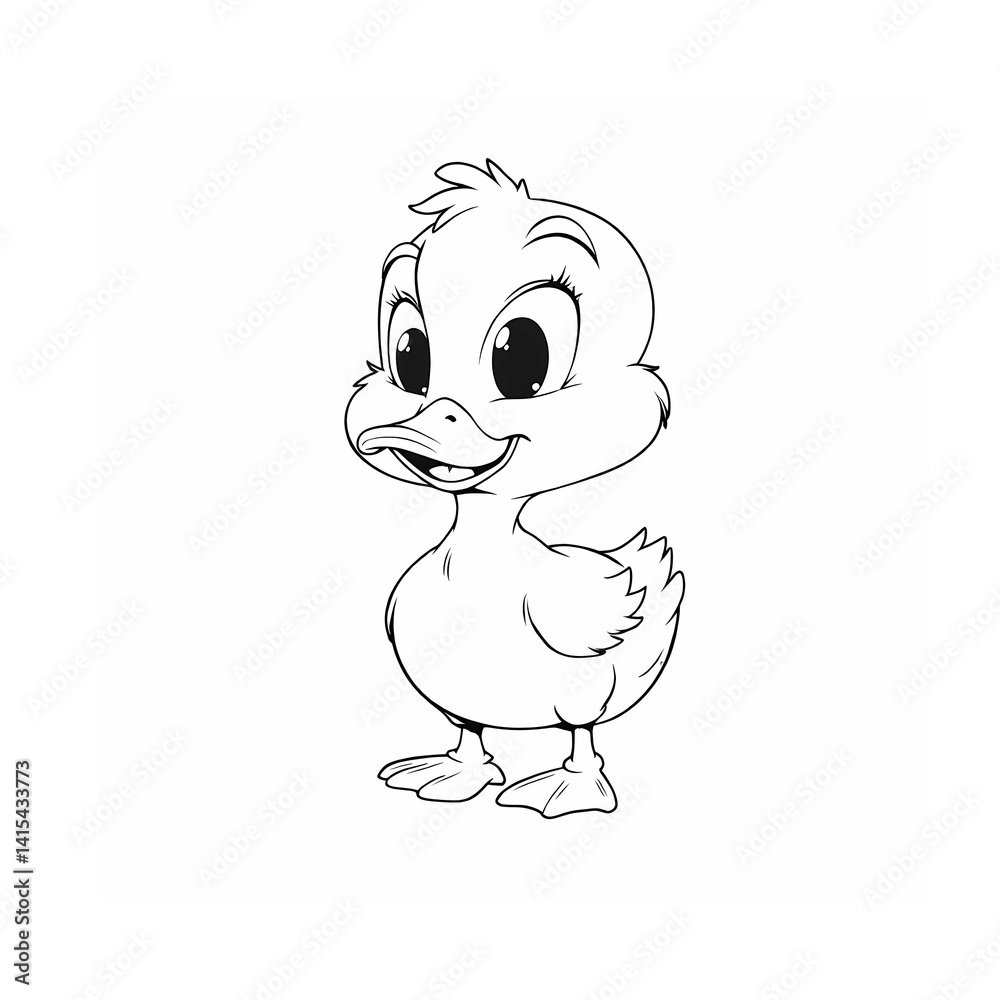 Obraz premium A duck black line coloring page sketch isolated on white background