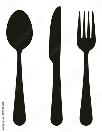 Essential cutlery icons set: spoon, fork, knife in 3d style for kitchen design