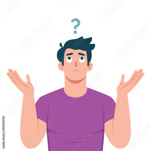 A perplexed man with a question mark above his head shrugs