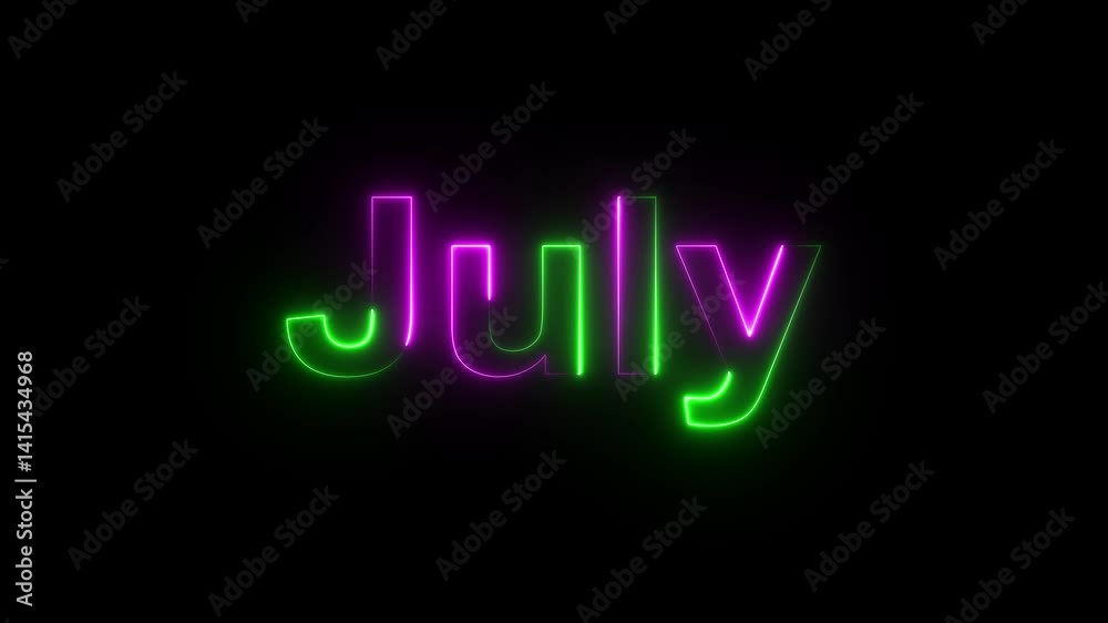Abstract July neon text icon animation. Abstract July neon text icon animation.
