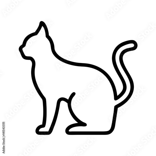 Cat outline drawing vector illustration, pet animal silhouette, feline graphic design, kitty art, domestic cat icon