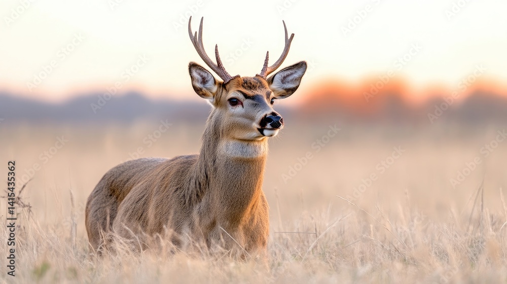 Fototapeta premium Majestic deer in golden field at sunset