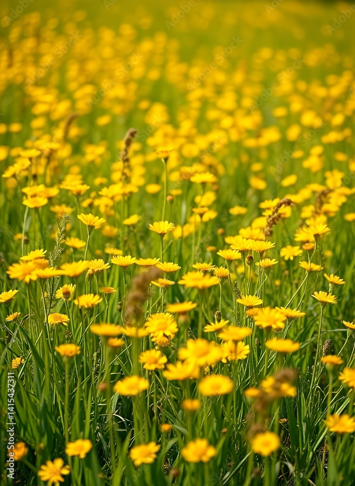 Obraz premium Vivid Field of Yellow Flowers in Full Bloom
