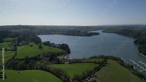 Wallpaper Mural Churston, Torbay, South Devon, England: DRONE VIEWS: The drone flies past Galmpton Creek marina towards the River Dart. Torbay is a popular UK holiday destination and retirement area. Torontodigital.ca