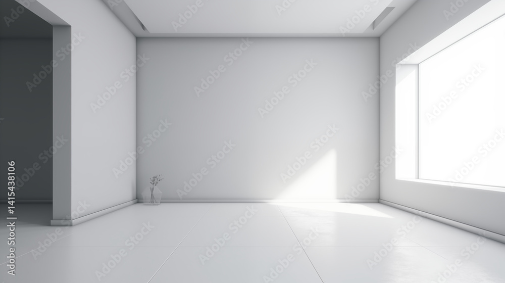 Bright Empty Room with Sunlight Streaming Through Window Bright Empty Room with Sunlight Streaming Through Window