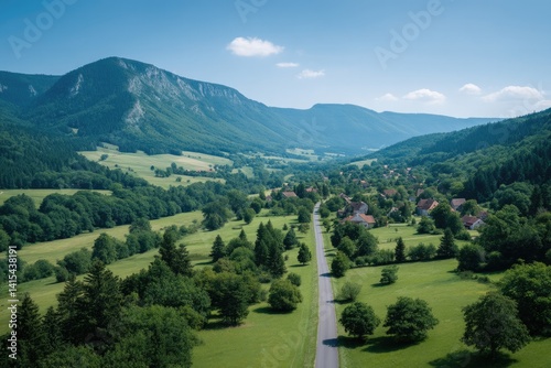 serene rural landscape intertwined with abstract geometric patterns evokes harmonious blend of organic and conceptual