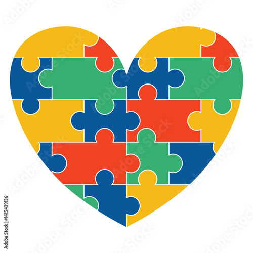 Autism puzzle heart shape. Autism Awareness Month.  Multicolored puzzle in the form of heart. Healthcare concept.