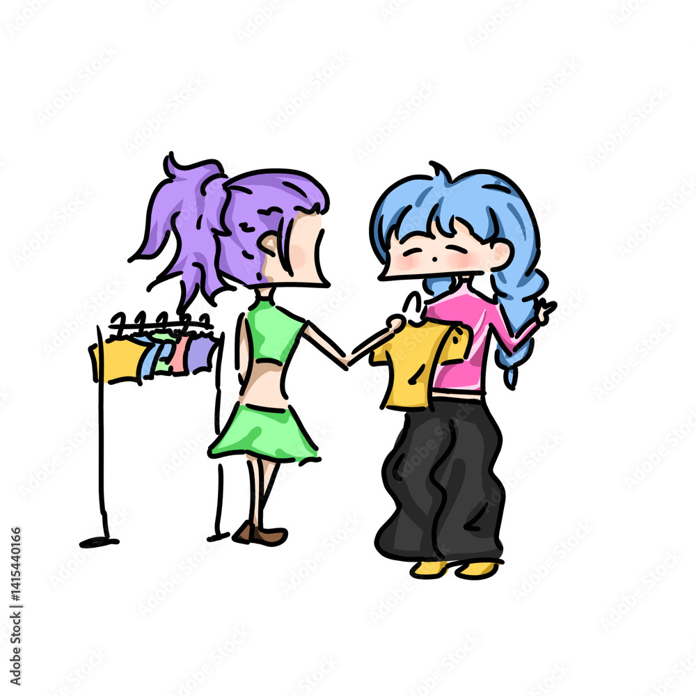 two girl are shopping