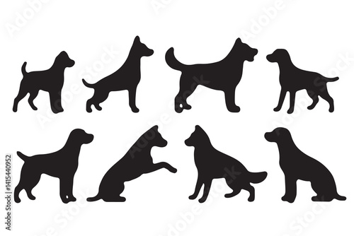Set of silhouettes of dogs isolated on white background.