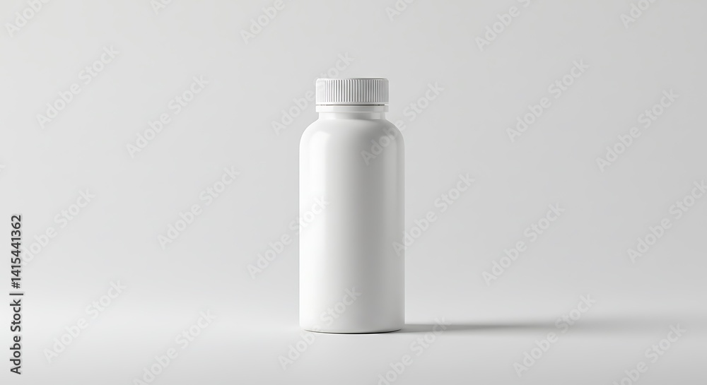 Minimalist product shot showcasing a matte white plastic bottle on white backdrop Minimalist product shot showcasing a matte white plastic bottle on white backdrop