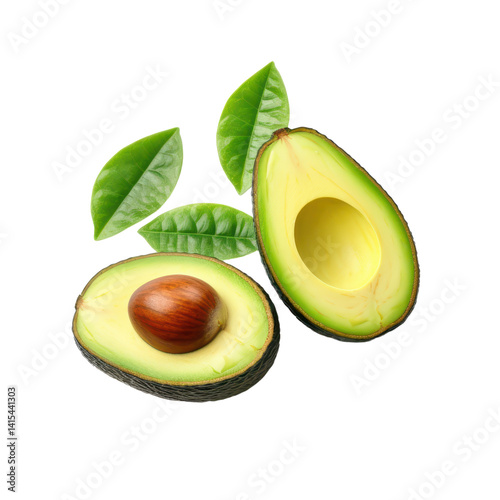 Fresh avocado slices isolated on transparent background.