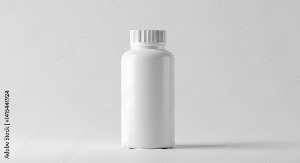 Minimalist presentation of a white plastic bottle mockup on a light background Minimalist presentation of a white plastic bottle mockup on a light background