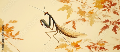 praying mantis camouflaged in grass, stealthy silhouette, natural