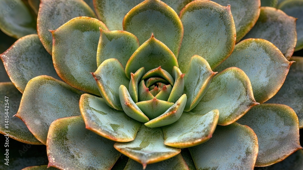 Succulent rosette layered green leaves, fractal center, textural close-up detail Succulent rosette layered green leaves, fractal center, textural close-up detail