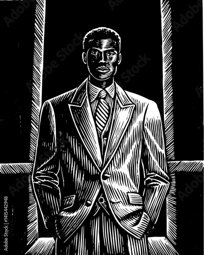 A sharply dressed man stands in a bright window frame, hands in pockets.  
His confident posture and direct gaze exude strength and calm resolve.