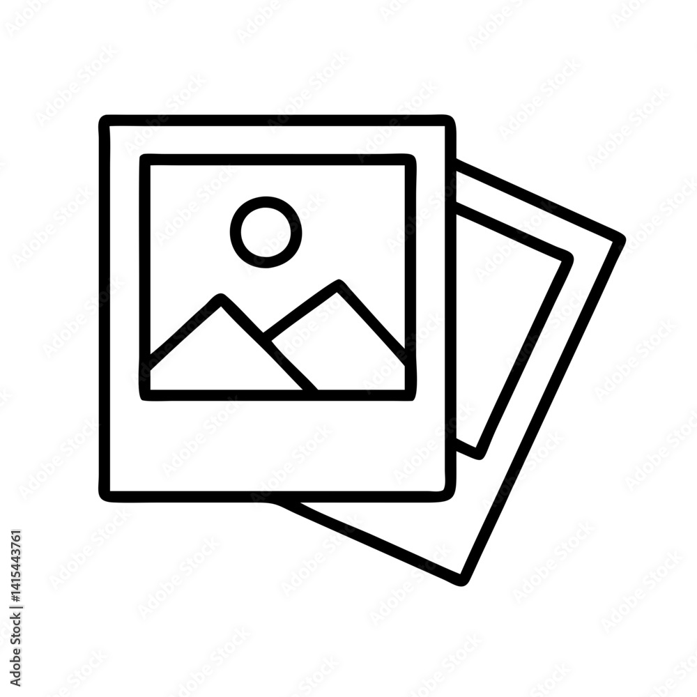 Polaroid photo frame vector illustration, instant camera picture with mountain and sun design Polaroid photo frame vector illustration, instant camera picture with mountain and sun design