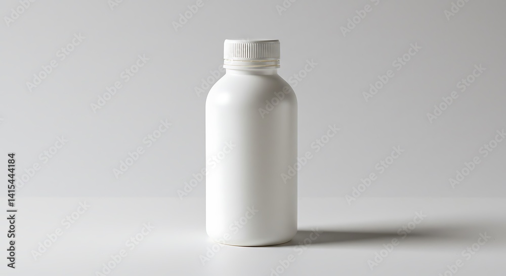 Plain White Plastic Bottle Standing Unlabeled Product Mockup on White Background Plain White Plastic Bottle Standing Unlabeled Product Mockup on White Background
