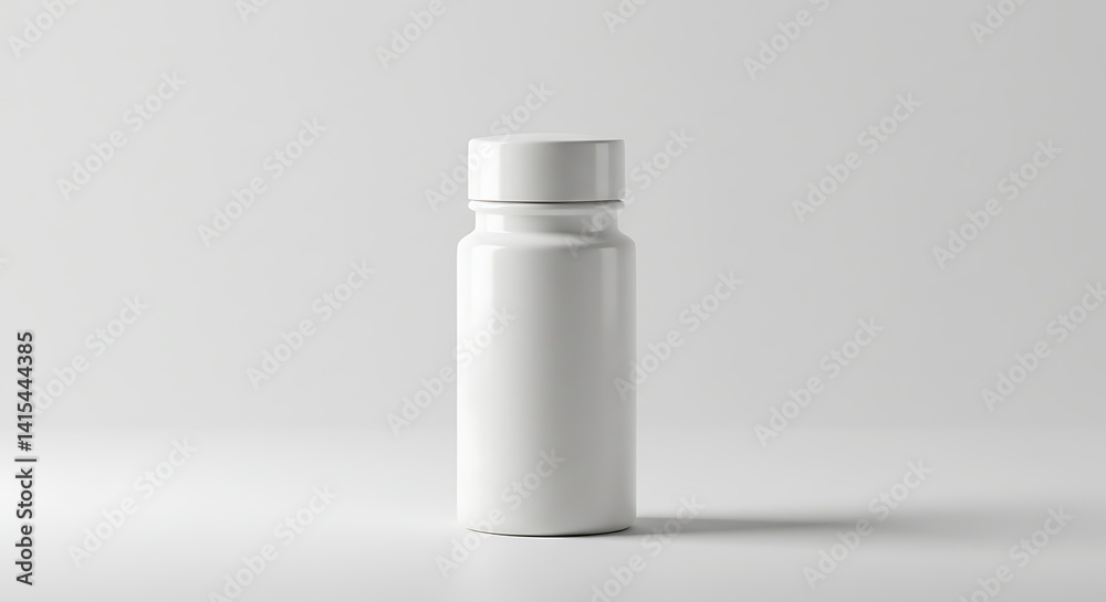 Blank White Pill Bottle Mockup Standing on Simple White Background Blank White Pill Bottle Mockup Standing on Simple White Background