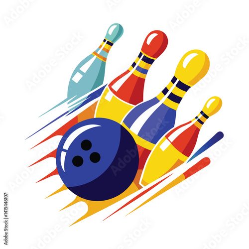 Colorful Bowling Ball Striking Colorful Pins Illustration