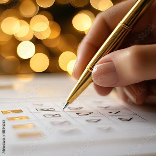 Hand writing in planner with pen