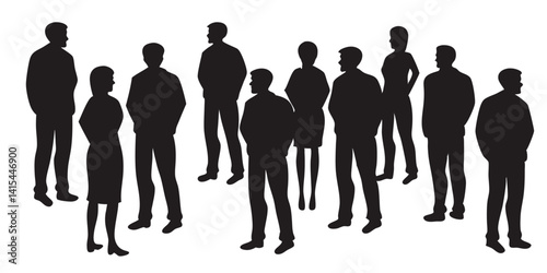 set of Black silhouettes of a business group and friends stand as a vector illustration