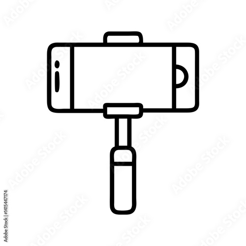 Outline smartphone on selfie stick vector illustration for social media content creation