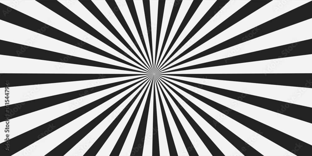Sun ray light. Sun rays background. Radial burst. Sunburst black pattern isolated on white background. Beams line. Radiate sunlight. Comic effect texture. Retro pop art stripe. 