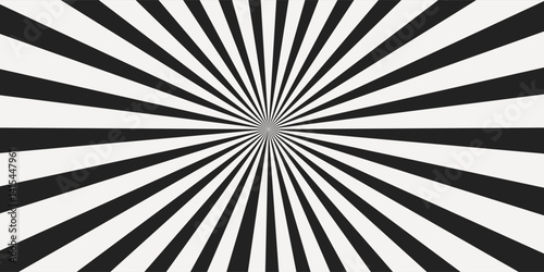 Sun ray light. Sun rays background. Radial burst. Sunburst black pattern isolated on white background. Beams line. Radiate sunlight. Comic effect texture. Retro pop art stripe. 