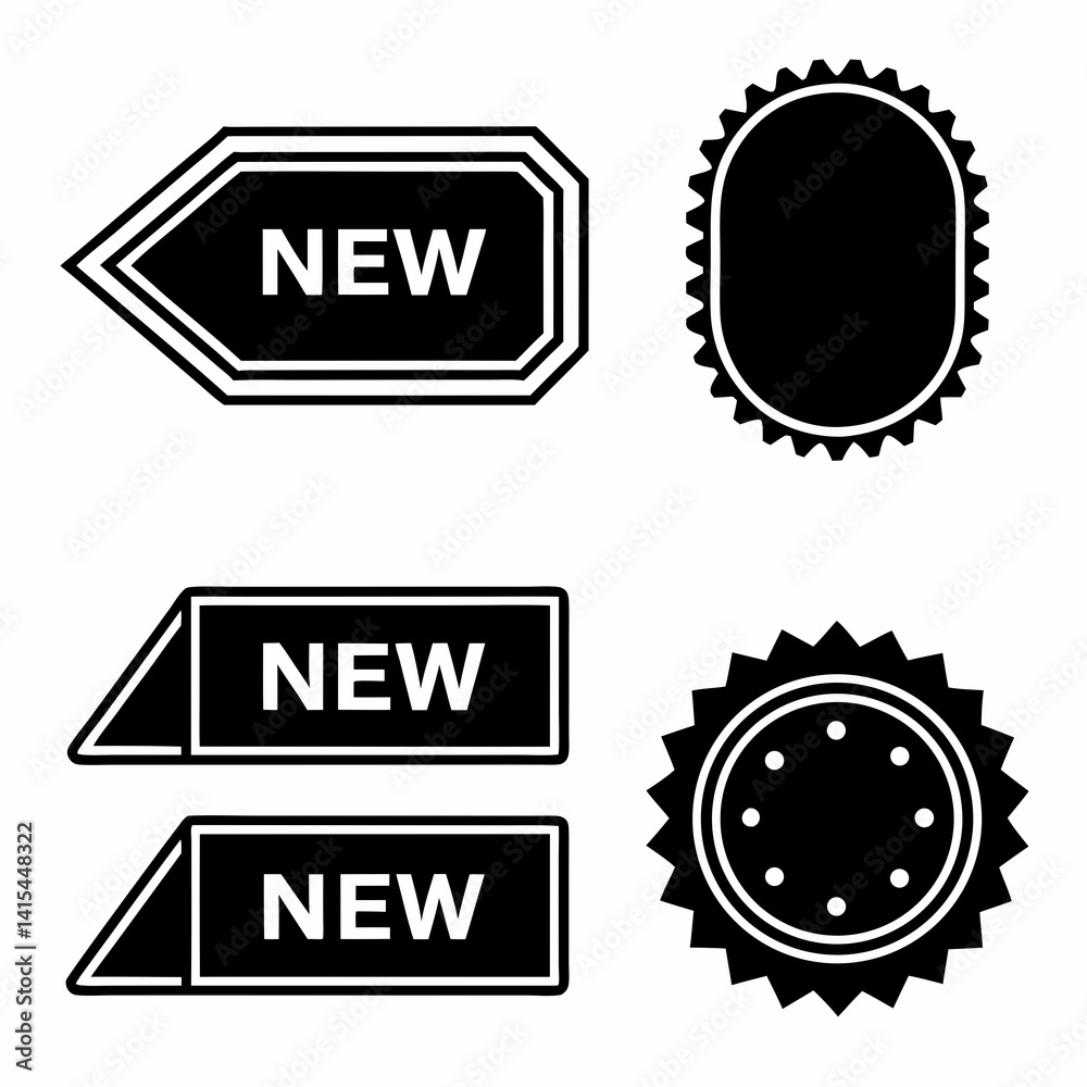 Obraz premium Set of Black Silhouette NEW Label Icons in Various Shapes