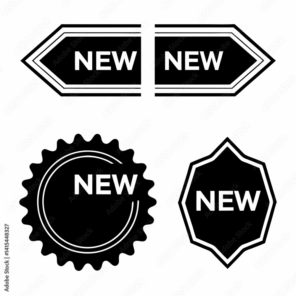 Obraz premium Set of Black Silhouette NEW Label Icons in Various Shapes