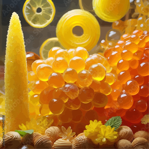  Luxurious yellow and orange confections close-up in warm tones representing high-end sweets