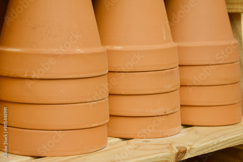 Rustic Terracotta Pots with Plants in a Sunlit Garden Setting