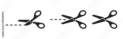 Scissors with cut lines symbols isolated on white background. Scissors icons set. Vector eps file