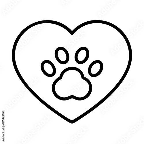 Dog paw print in heart outline vector for pet lovers and animal rescue and adoption designs ideas