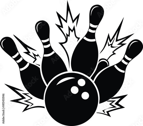 Bowling Ball Striking Pins Graphic Design Illustration