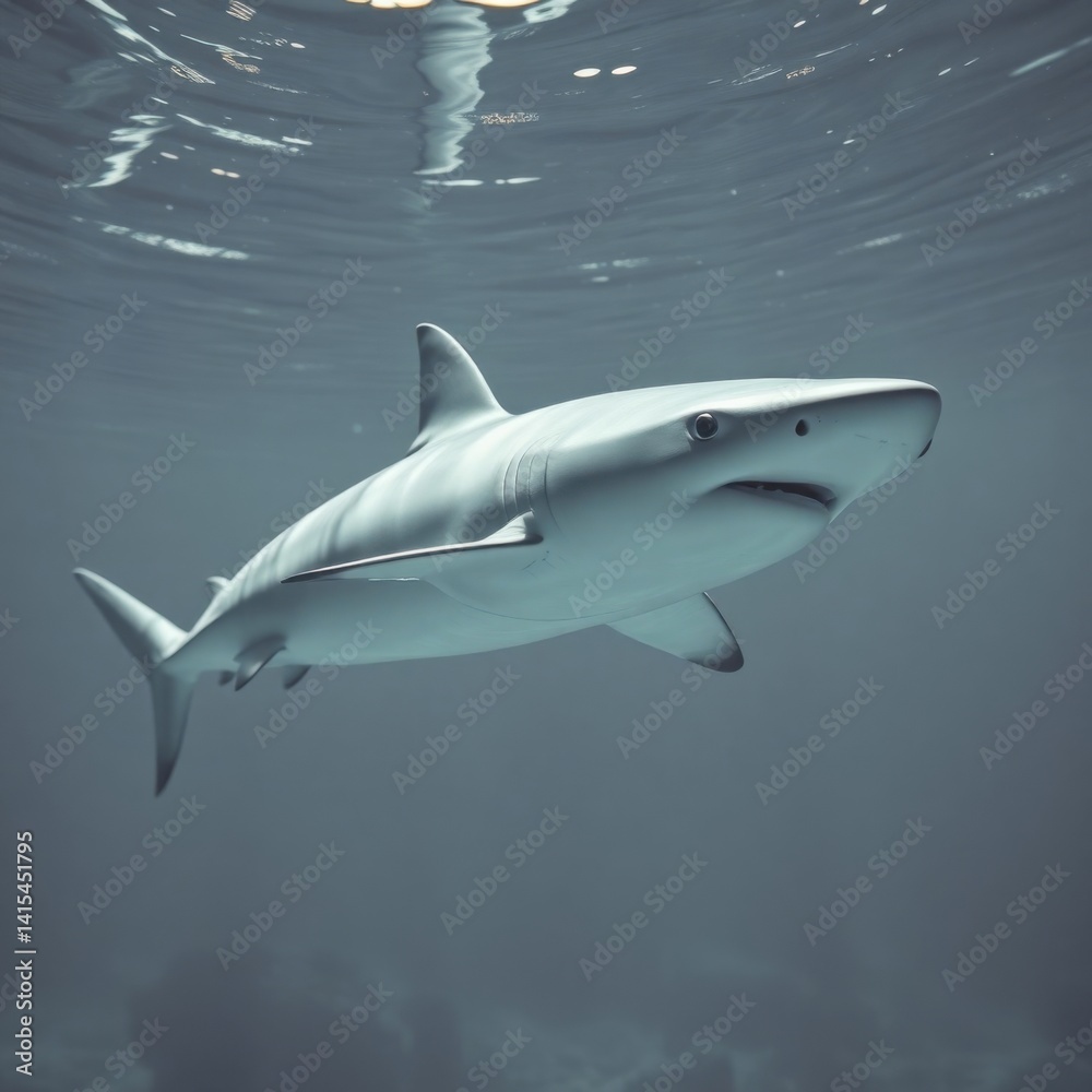 Fototapeta premium Oceanic Blue Shark: Serene Underwater Portrait