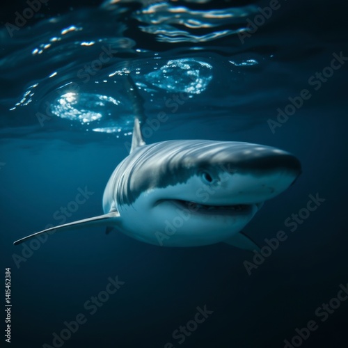 Great White Shark Underwater Portrait: Serene Oceanic Majesty