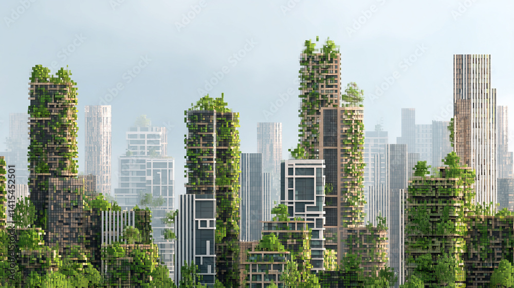 Innovative Urban Architecture: Sustainable Cityscape with Greenery and Eco-Friendly Design