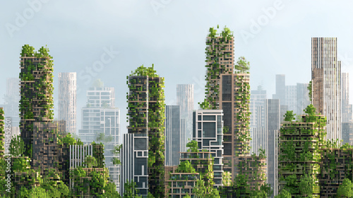 Obraz na płótnie Innovative Urban Architecture: Sustainable Cityscape with Greenery and Eco-Friendly Design w salonie