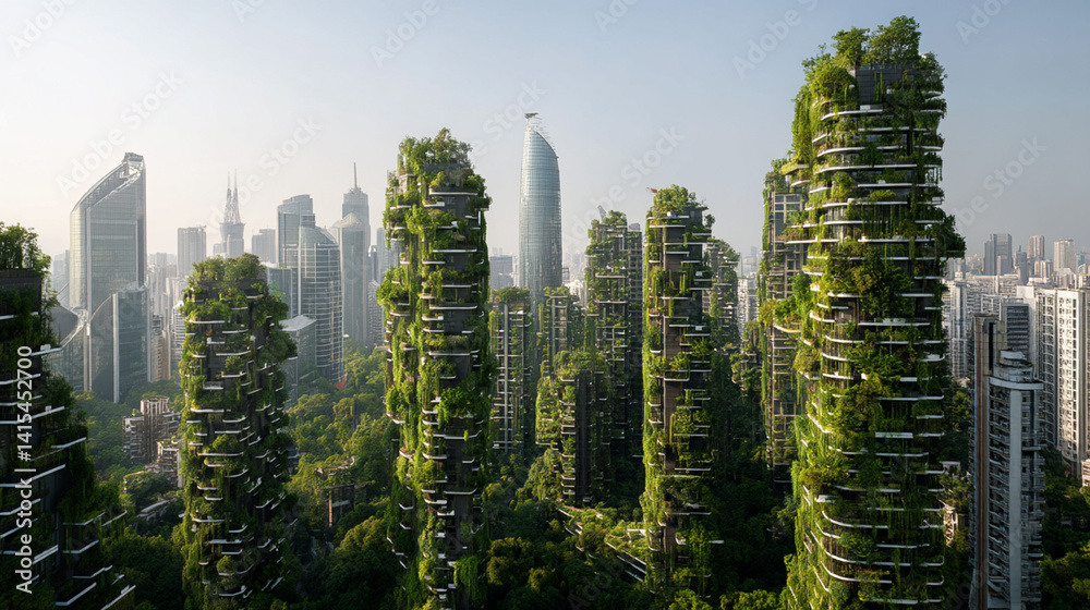 Eco-Friendly Urban Jungle: Sustainable Skyscrapers and Vertical Gardens in Modern Cityscape Architecture
