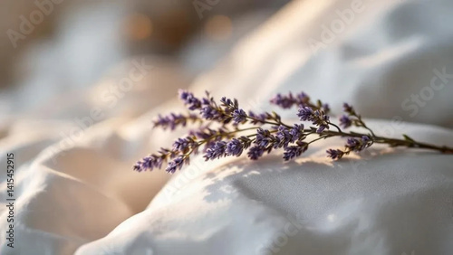 Obraz na płótnie Lavender branch on a white pillow. w salonie